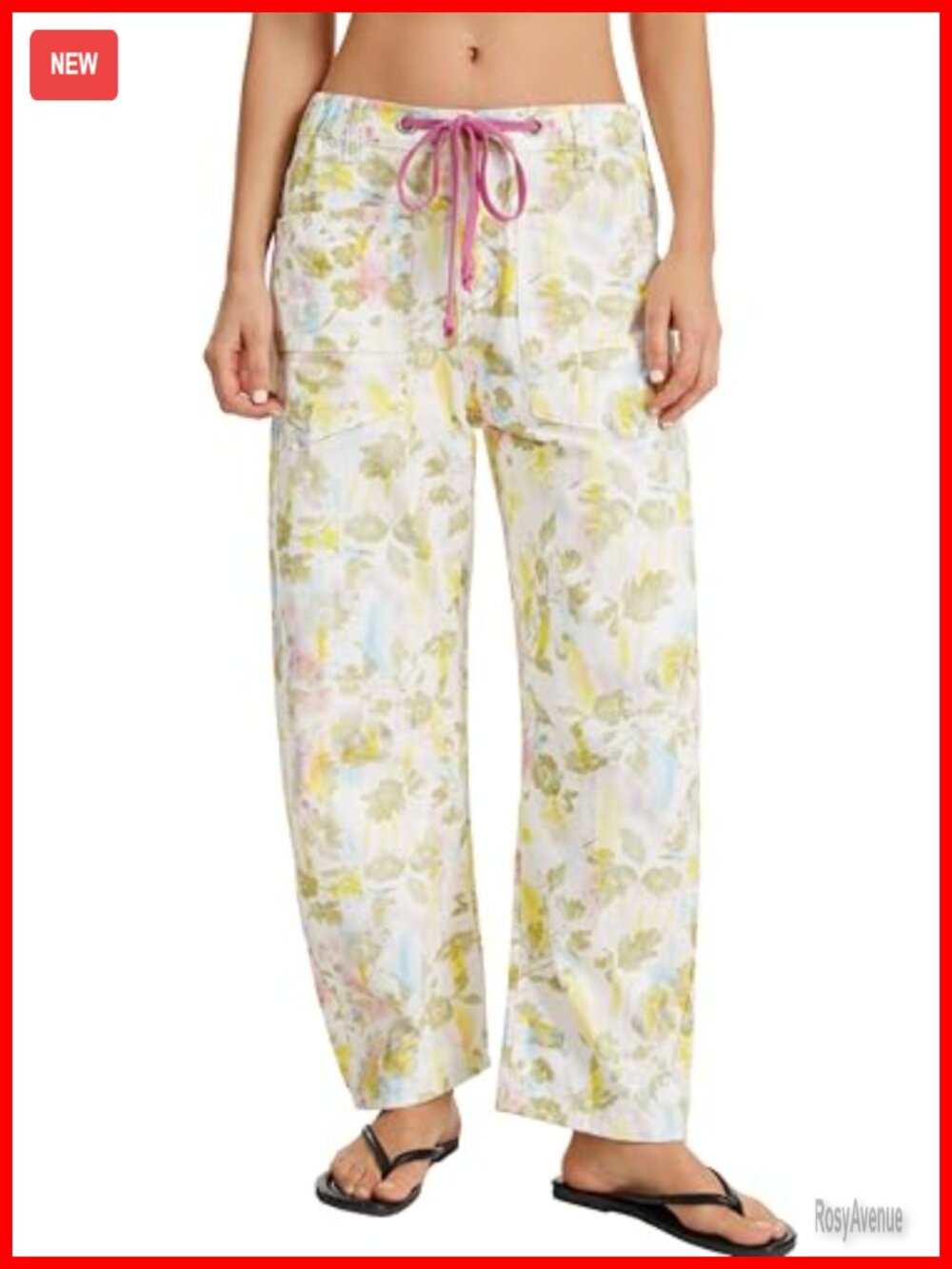 Womens Floral Print Barrel Jeans Mid Rise Wide Leg Denim Pants